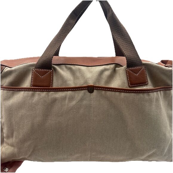 Tommy Bahama Challenge Large Brown Biege Canvas/leather Duffle Weekender Bag - Picture 7 of 16
